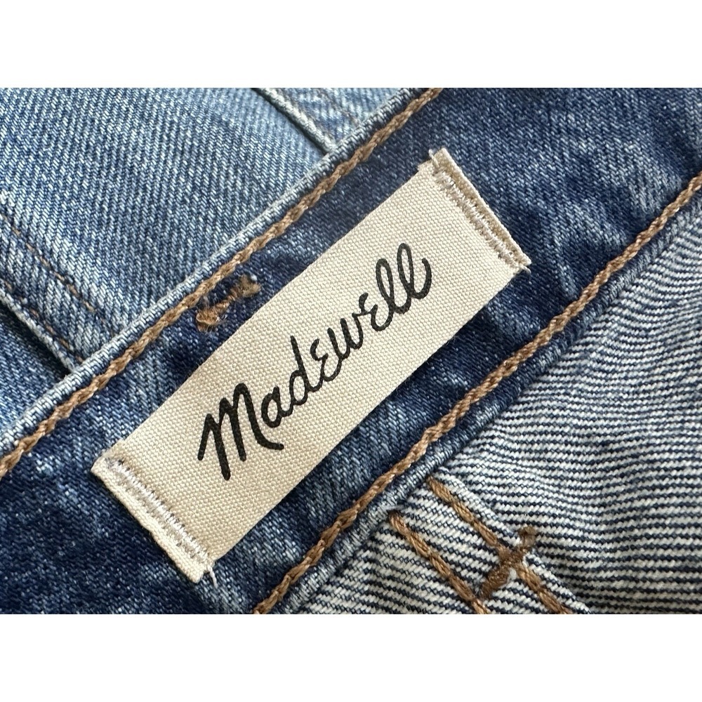 MADEWELL Wide 29" Inseam Leg Crop Destressed Denim Blue High Waist Sz 25 - Picture 10 of 14